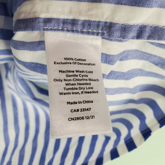 Talbots Womens Blue White Striped Scallop Square Neck Blouse Size XL Nautical - Picture 4 of 5